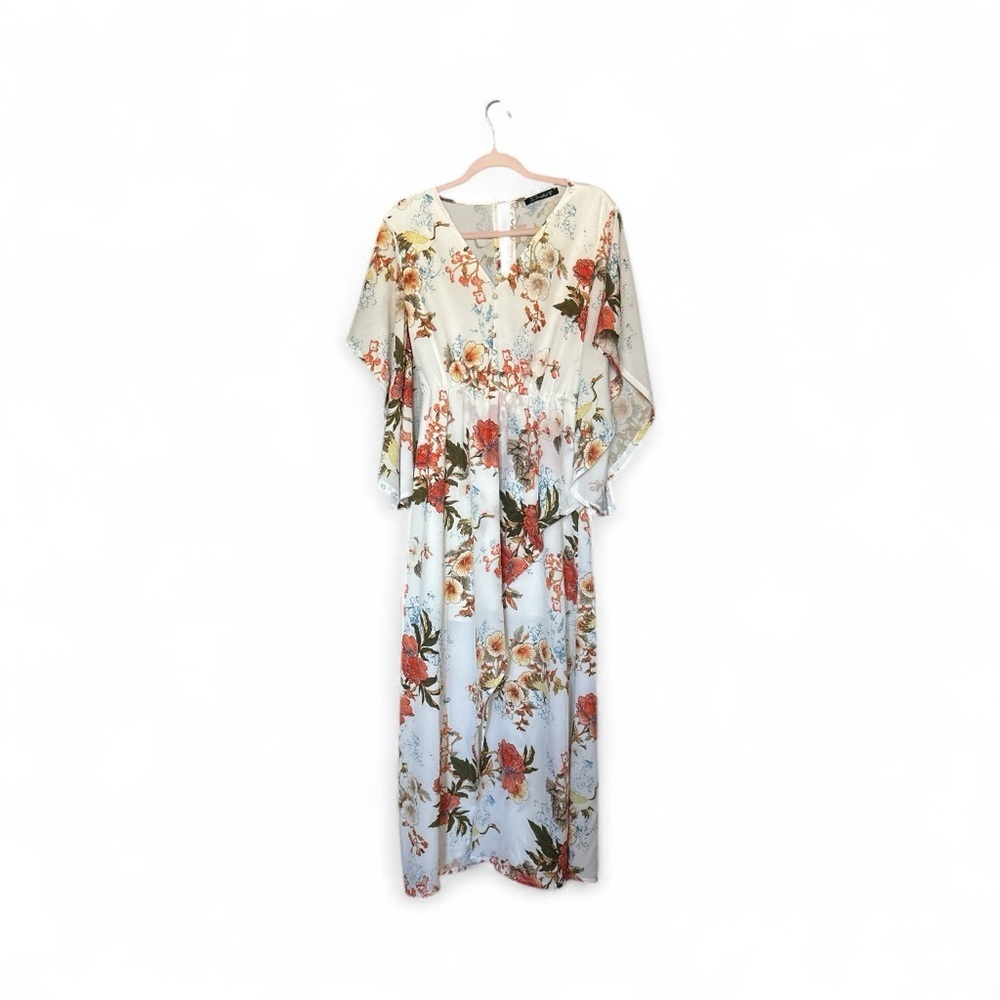 Simplee Apparel Floral High Low Dress - Cream and Red - Picture 2 of 7